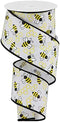 Craig Bachman Mini Bumblebees on Canvas Wired Ribbon, 10 Yards (White, 2.5 Inch)...