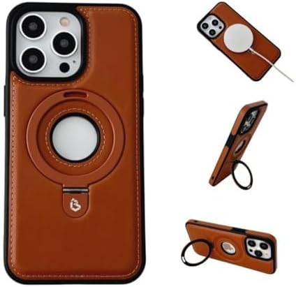 Leather Material with Metal Magnetic Folding Stand,Luxury Leather Invisible Stand Phone Case Cover for iPhone 12-15 (Brown,iPhone13 Pro)...