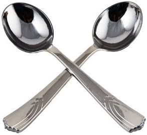 Premium Silver Plastic Soup Spoons Cutlery Collection (Pack of 24) - Perfect for Parties, Catered Events & Effortless Cleanup...