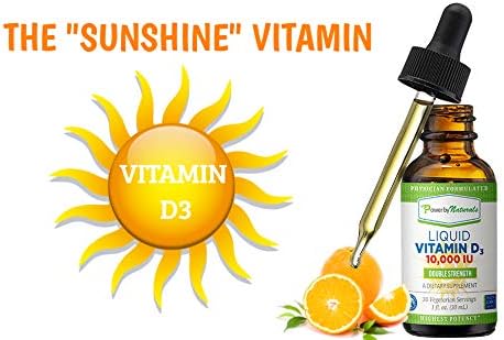 Power By Naturals Vitamin D3 Liquid Drops 10000 IU - High-Potency Vitamin D3 for Adult Bone Strength & Immune Support - Gluten-Free, Non-GMO, Suga...