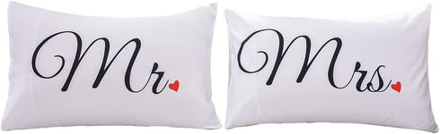 NTBED Couples Pillowcases Mr and Mrs Pillow Covers Heart Printed Bed Pillowcase,Valentine's Day,Anniversary Wedding Gifts Home Decoration (19''x29...