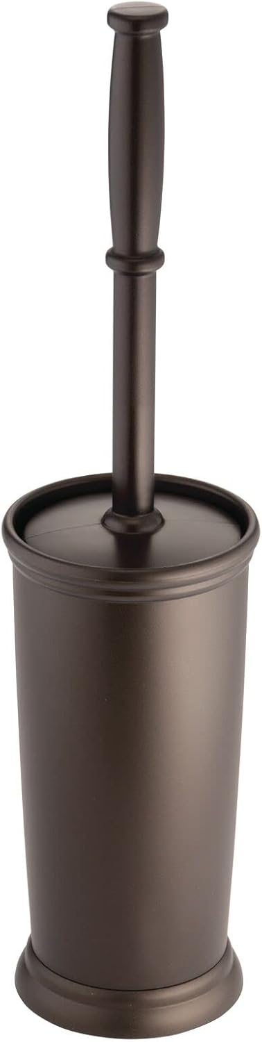 mDesign Toilet Bowl Brush and Holder - Covered Bathroom Toilet Brush - Standing Toilet Bowl Scrubber in Modern Holder - Compact, Space Saving, Dee...