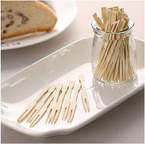 Bamboo Cocktail Forks Appetizer Fruit Food Picks 500 Pcs Food Mini Forks Wooden Cocktail Picks for Cheese Natural Bamboo Wood Party Food Fork Skew...