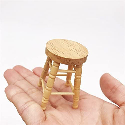 Miniature Counter Stool Dollhouse Furniture 2 PCS/Pack Wood Chair for Crafts Desktop Decor High Stool Mini Scene Ornament Model Round Bar Stool Hi...