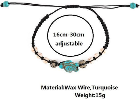 Pingyongchang 8mm Vintage Turquoise Sea Turtle Bracelet,Bohemian Turquoise Natutal Stone Bracelet Adjustable Hand Woven Bead Strand Bracelet with ...
