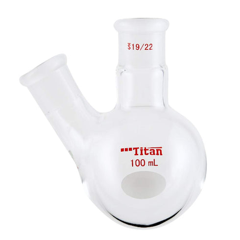 Glass 100ml Heavy Wall 2 Neck Round Bottom Flask, with 19/22 Center and Side Standard Taper Outer Joint - 100ml...