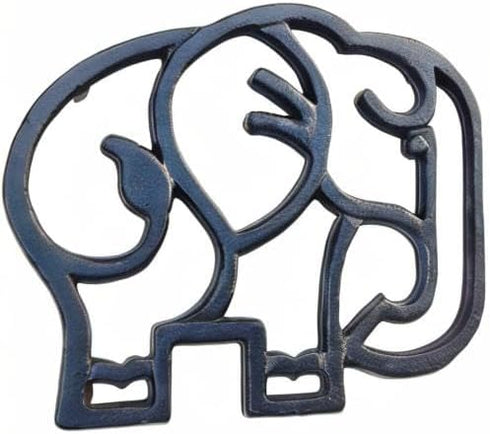 Elephant Cast Iron Trivet for Hot Pots & Kitchen & Dining Table, Elephant Gifts & Decor, Metal Wall Art, 2 or More for Set, Black, 6.6 x 6.1 Inche...