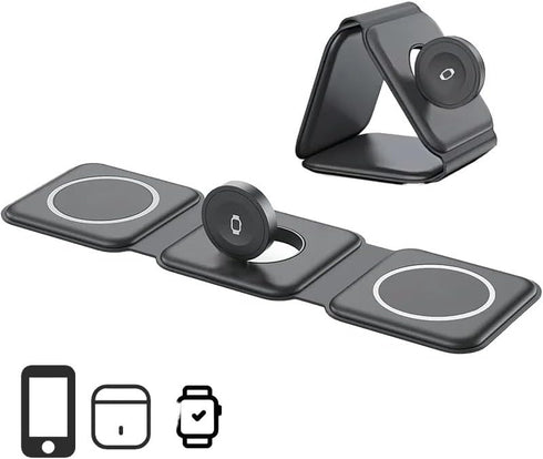 Wireless Charger for iPhone, 3 in 1 Charging Station for Apple Multiple Devices, Foldable Magnetic Mag-Safe Travel Charging Pad for iPhone 15 14 1...