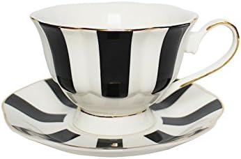 Black and White Retro Series European Striped Polka Dot Coffee Cup and Saucer Mug Cake Plate Afternoon Tea Set (A)...