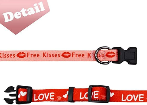2 Pack Valentine’s Day Dog Collar Adjustable Heavy Duty Nylon Holiday Pet Collars Red and Pink Large...