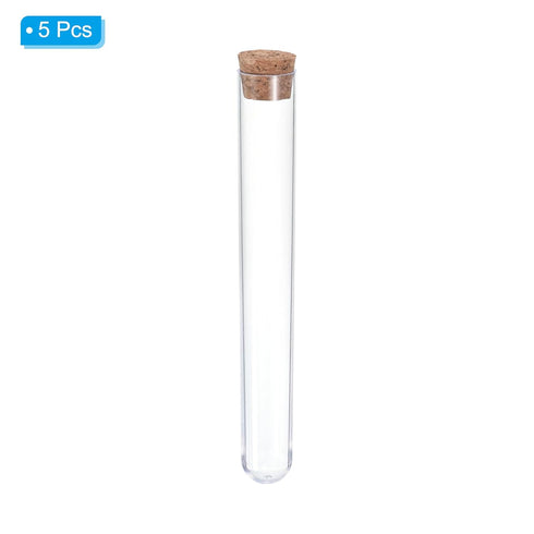 PATIKIL 30ml Plastic Test Tubes with Cork Stoppers, 5Pcs 150x20mm Tubes for Scientific Party Decoration Candy Bead Storage Bath Salt Lab Use, Clea...
