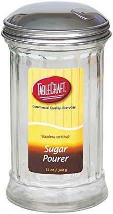 Tablecraft H57S-1 Fluted Sugar Pourer Side Flap Stainless Steel Top (12 Pack), 12 oz, Silver...