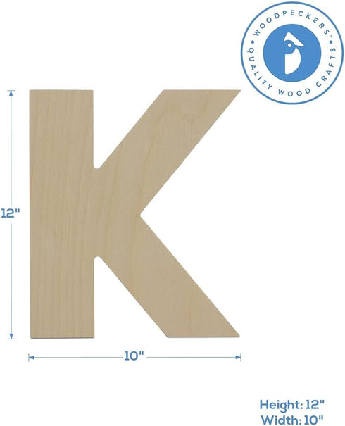 Wooden Letter K Cutouts 12", Wooden Letters for Wall Decor, Home Decor, Crafts, and Party Decorations by Woodpeckers...