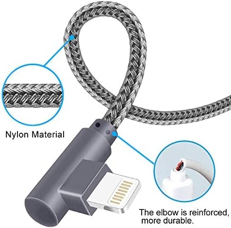 MFi Certified Lightning iPhone Charger Cord 90 Degree Fast Data Cable Nylon Braided Compatible with iPhone Xs Max/XS/XR/7/7Plus/X/8/8Plus/6S/6S Pl...