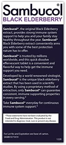 Sambucol Black Elderberry Effervescent Tablets - Elderberry with Zinc and Vitamin C for Adults, Elderberry Dissolving Tablets, Berries - 15 Count...