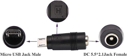 USB to DC Power Adapter, Micro Male to DC 5.5x2.1mm Female 5V Connector Power Charging Adapter for Laptop PC...