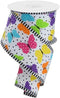 Butterflies with Dots & Stripes Wired Edge Ribbon, 10 Yards (2.5 Inch, White, Bright Multi)...