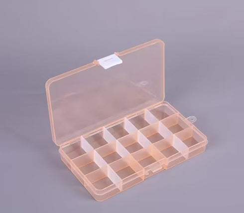 15 Grids Plastic Tray Clear Plastic Beads Storage Boxes with Movable Dividers, Jewelry Organizer for Craft Beads Fishing Hooks(Orange white Buckle...
