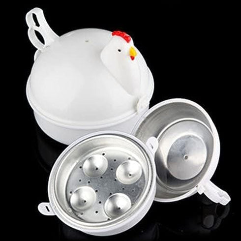 4 Eggs Boiler Steamer, Chicken Shape Microwave Egg Poacher, Rapid Egg Cooker for Hard, Soft & Poached Eggs, Mini Egg Maker, Easy Clean...