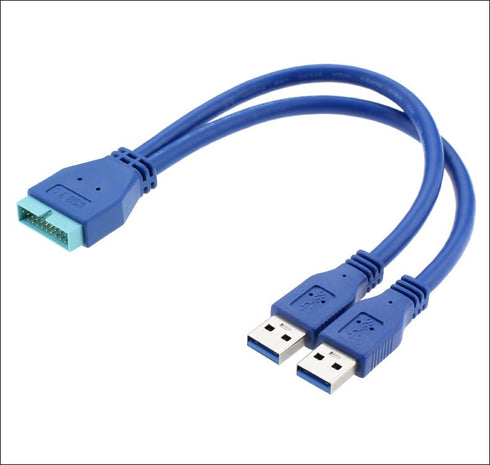 JSER Dual Port USB 3.0 A Male to 20 Pin Male Motherboard Extension Cable Adapter 5Gbps...