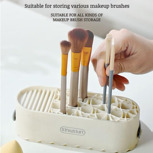 3 in 1 Silicone Makeup Brush Cleaner Bowl with Brush Drying Holder (Simple White)...