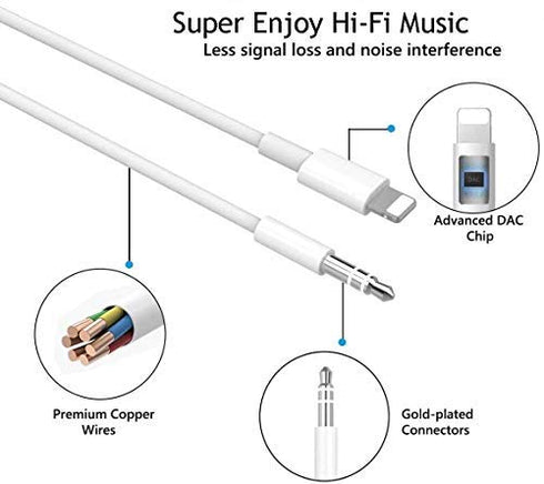 iPhone Aux Cord for Car, Apple MFi Certified Veetone Lightning to 3.5 mm Headphone Jack Adapter Male Aux Stereo Audio Cable Compatible with iPhone...
