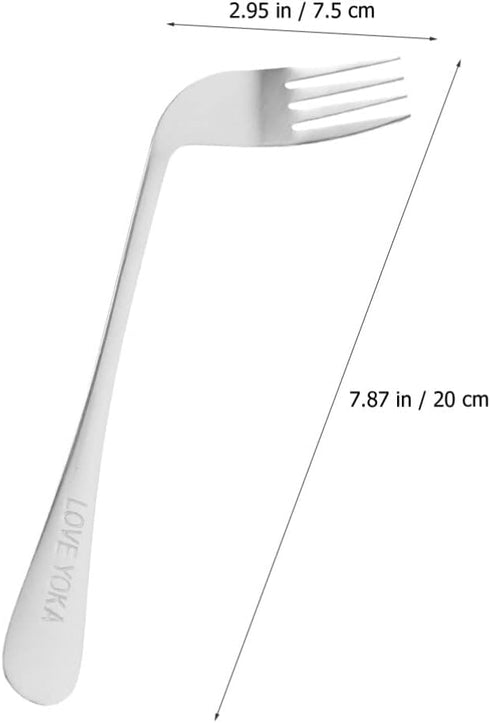 LALAFINA 1 Set of Adaptive Utensils Angled Fork and Spoon Stainless Steel Elderly Left Handed Anti Shake Eating Utensils Self-feeding Learning Ben...
