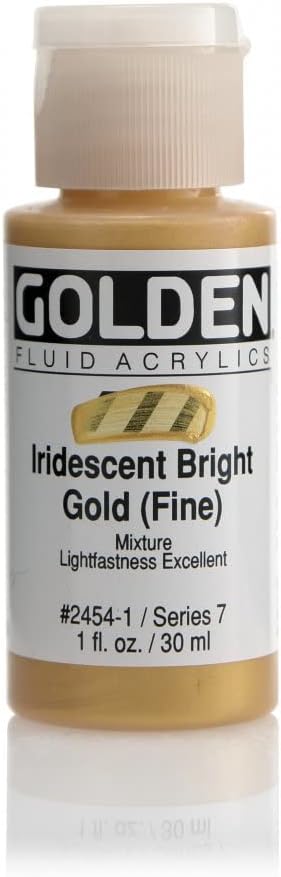 Fluid Acrylics by GOLDEN, Iridescent Bright Gold (Fine), 1 fl. oz. Bottle, Professional Acrylic Paint, Semi-Transparent...