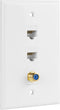 Ethernet Coax Wall Plate, 2 Port Cat 6 RJ45 Keystone and 1 Port TV Coax F Type Keystone Wall Plate...