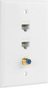 Ethernet Coax Wall Plate, 2 Port Cat 6 RJ45 Keystone and 1 Port TV Coax F Type Keystone Wall Plate...
