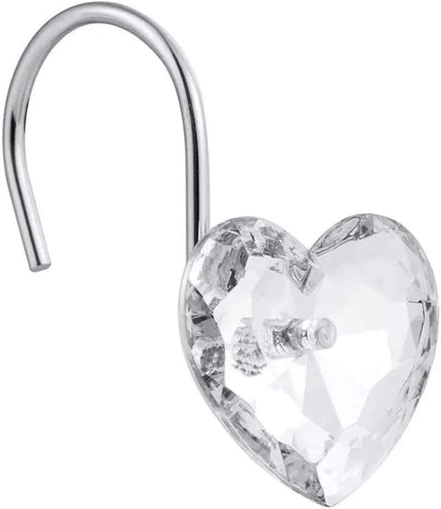 Actpe Decorative Crystal Heart Shape Shower Curtain Hooks Rust Resistant Hooks Glide Shower Ring Hangs Holder Bling for Bathroom, Pack of 12...