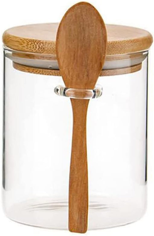 123Arts Glass Container Sugar Bowl Spice Jar Food Storage with Wooden Lid and Spoon...