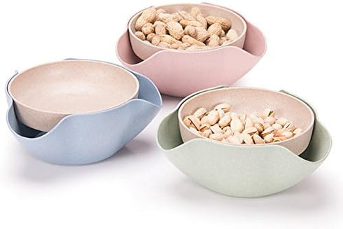 Bamboo's Grocery Double Dish Snack Bowl For Pistachios, Peanuts, Edamame, Cherries, Nuts, with Shell Storage (Green)...