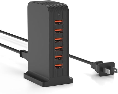 VPSUN USB Charger 6 Port 50W Multi USB Tower Charging Station for Multiple Devices iPhone 15/14/14 Pro/14 Pro Max/13 Pro/13 Pro Max/Android/Samsun...