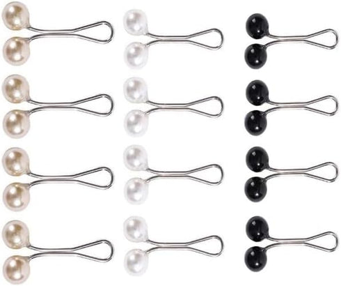 12Pcs Black and White and Gold Headscarf Pearl Pins Clips U Shape Hijab Scarf Lady Muslim Scarf Shawl Clips Scarf Brooches Pin Jewelry Accessories...