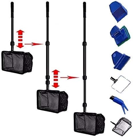 6 in 1 Multi-Function Aquarium/Fish Tank Cleaning Tool, Algae Scraper, Small & Large Fish Net, Sponge, Plant Fork, Gravel Rake for Long Deep Fish ...