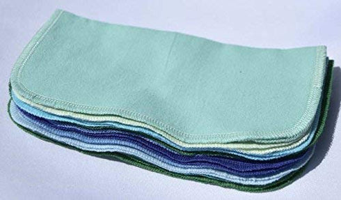 1 Ply Solid Color Flannel 8x8 Inches Little Wipes Set of 10 Assorted Blues and Greens- Proudly Made in the USA!...