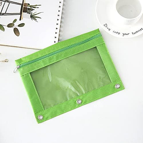 Binder Fabric Pencil Pouch 3-Ring Binder Pencil Case Bag with Zipper 4 Pack (Green)...