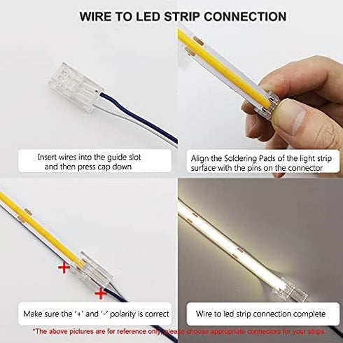 2-Pin 8mm COB LED Strip to Wire Connector Unwired Clips Solderless Adapter Terminal Extension Connection for High Density LED Strip Lights 12V 24V...