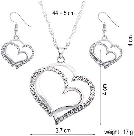 Wedding Jewelry Mother's Day Gifts Double Heart Pendant Necklace and Earring Set for Mom Women Bride Bridesmaids...