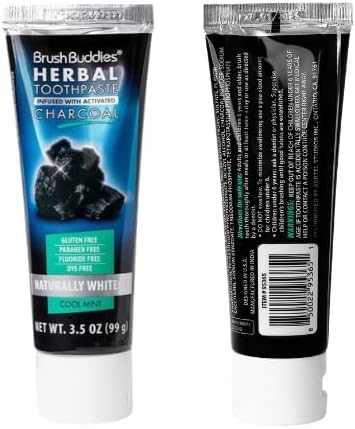 Brush Buddies Herbal Toothpaste with Activated Charcoal, 3.5 oz | Whitening Toothpaste | Charcoal Toothpaste | Fluoride Free Toothpaste (Pack of 2...