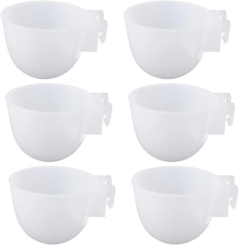 6 Pcs Mini Bird Food Bowl Feeder, Parrot Convenient Hanging Container, Plastic Pigeon Bird Cage Dish (White)...