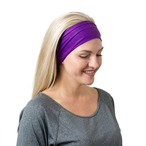 RiptGear Stretch Sport Headband for Women (Solid Purple) — Made of Non-Slip Sweat Wicking Fabric — Great for Yoga, Running or The Gym — Soft Headb...