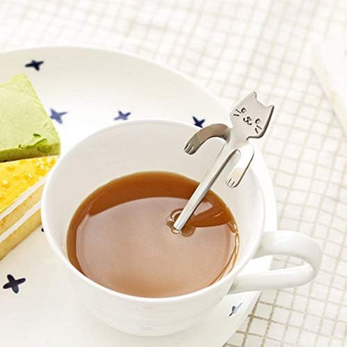 10PCS Stainless Steel Cute Mini Cat Spoon for Tea, Coffee, Dessert, Sugar, Ice Cream, etc (11.5cm/4.5inch) Silver...