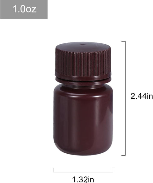 1 oz Wide Mouth Lab Reagent Bottle, Laboratory Grade Chemical Container, Sealed Leak-proof Amber HDPE Bottle, Pill Bottle, Water Sample Bottle(5 P...