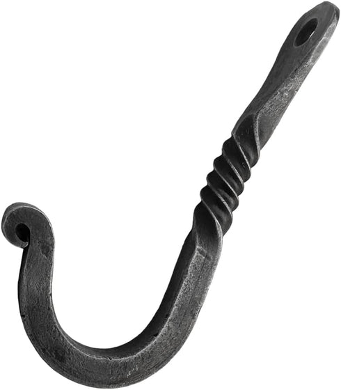 Hand Forged Twisted Wall Hook Wrought Iron Handmade Wall Mounted Coat Hook Blacksmith Metal Wall Kitchen Towel Hooks Rack Black Antique Finish Wal...