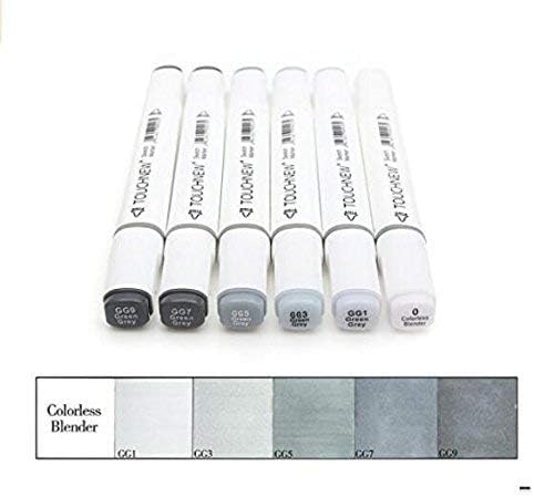 6 Colors Grayscale Art Marker Pen Double-Ended Sketch Markers Alcohol Based Ink Neutral Gray Tones Art Supplies (6 Colors Green gery style)...