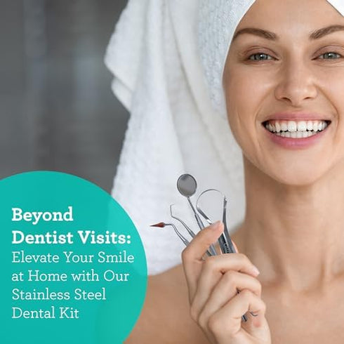 GuruNanda Professional 100% Stainless Steel Dental Kit with Tongue Scraper, Dental Mirror, Dental Scaler & Gum Stimulator - 4 Piece Dental Tools S...