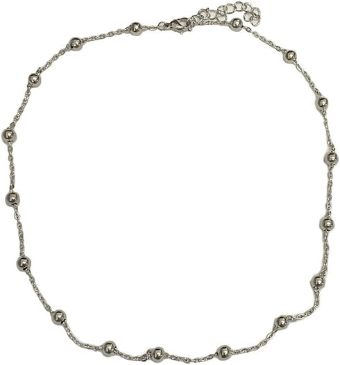 Dtja 5mm Ball Bead Necklace Stainless Steel Choker Pendant Necklaces for Women Girls Vintage Beaded Link Chain Adjustable Fashion Punk Simple Jewe...