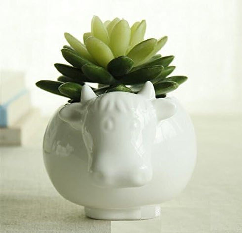 Cute Succulent Planter Animal Shaped Flower Pot Decor for Home Office Desk (Cow)...